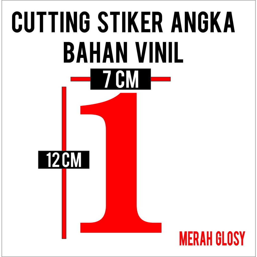 

stiker cutting angka tinggi 12 cm bahan vinil merah