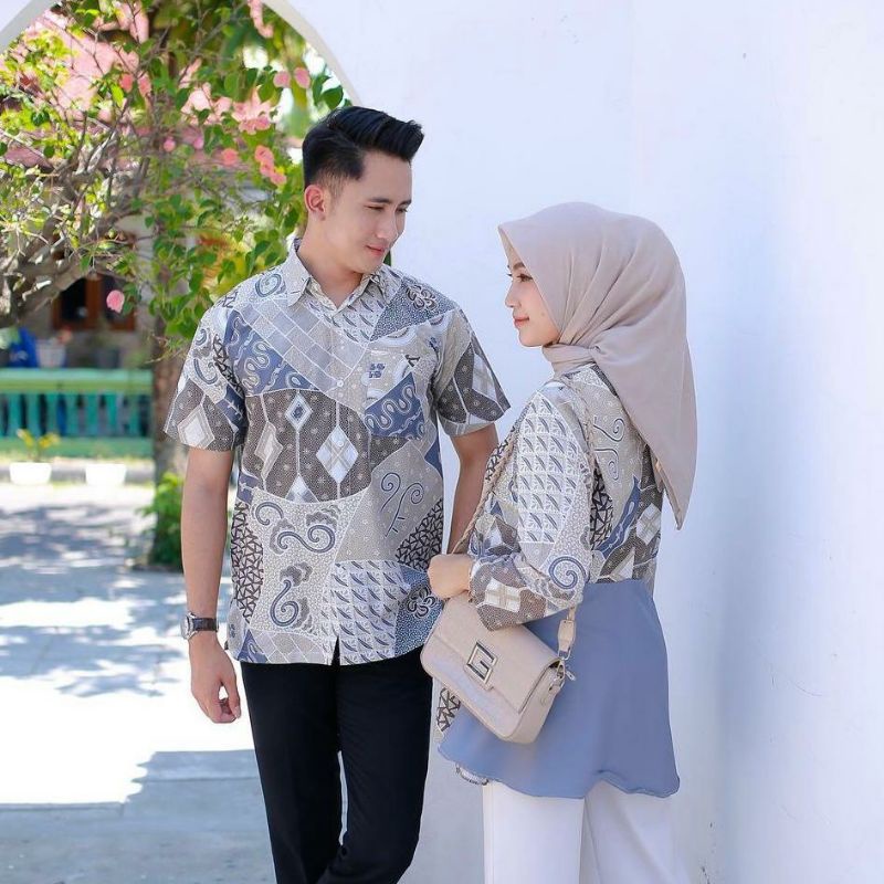 Batik Couple Modern M L XL XXL Atasan Batik Kerja Wanita dan Pria Baju Batik Wanita Blouse Batik Kantor Seragam Batik