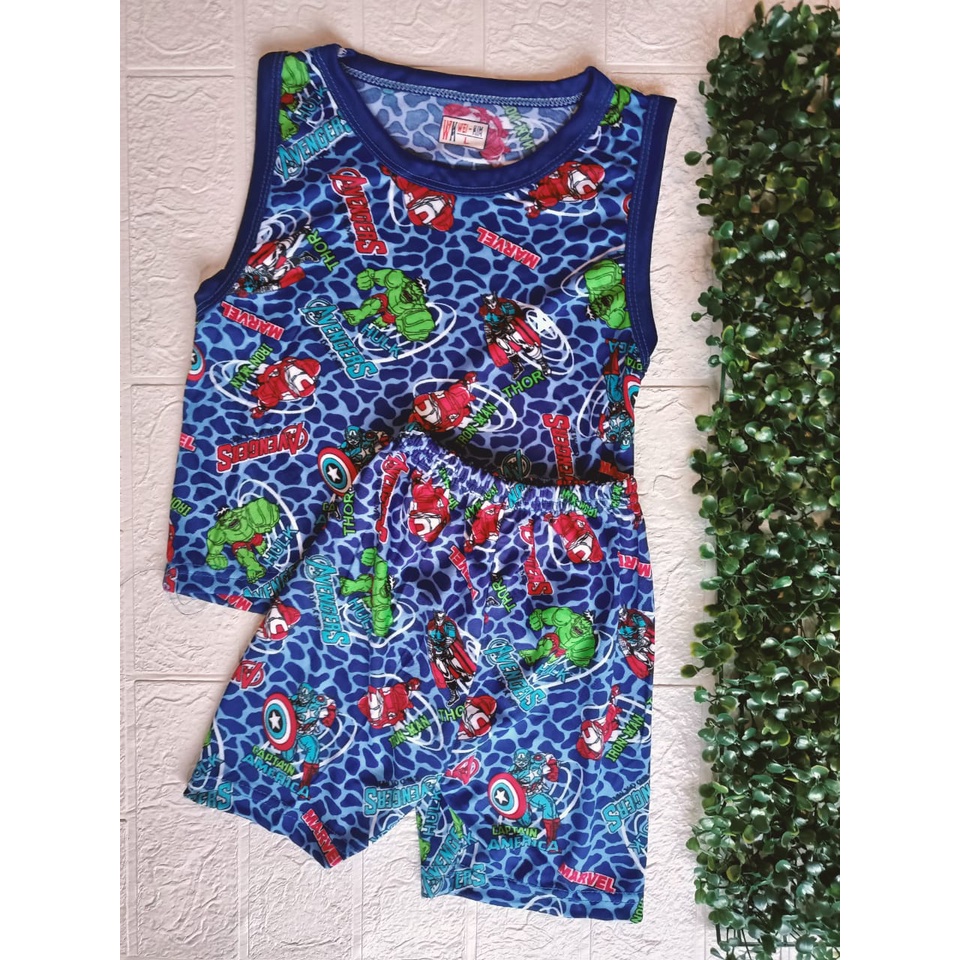 Setelan Anak Singlet Animasi | Laki-Laki Motif Anak Kartun Lucu | Lengan Kutung | B