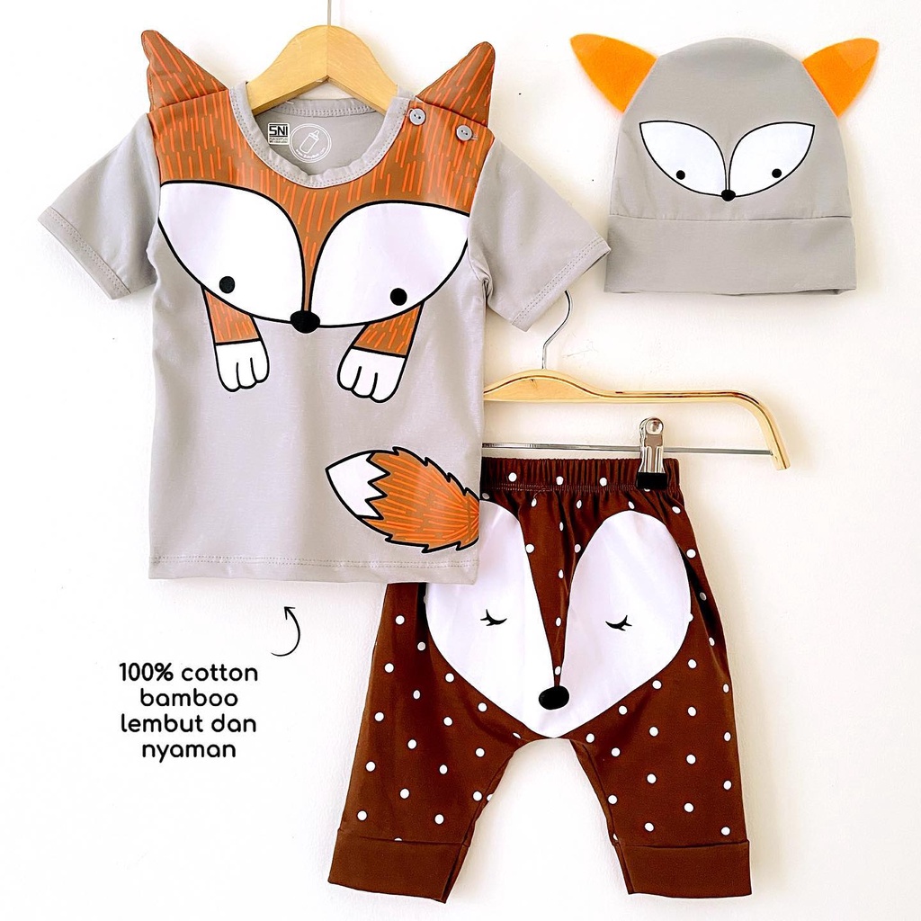 NEW COTTON BAMBOO Babybeb Baju Setelan Kaos Celana Pergi Jalan Lucu Fashion Anak Bayi Cowok Laki Murah SWIMMING WHALE classic fox kind tiger boho cars