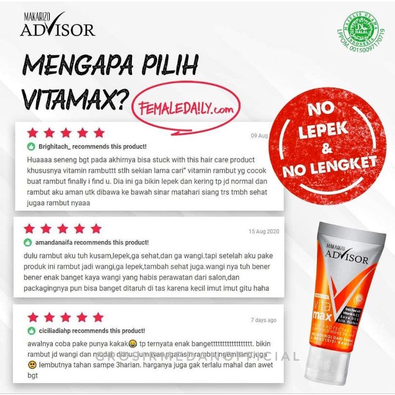 MAKARIZO ADVISOR VITAMAX - DEEPLY INTENSIVE HAIR MULTIVITAMIN TREATMENT - VITAMIN RAMBUT AGAR RAMBUT KEMBALI BERKILAU, LEMBUT, SEHAT DAN MUDAH DIATUR