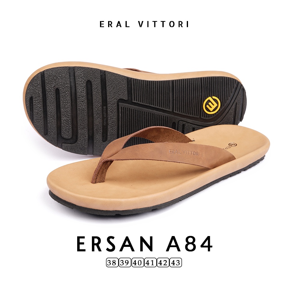 Eral Vittori  - Ersan A84 Sandal Jepit Kulit Harian Santai Pria TAN