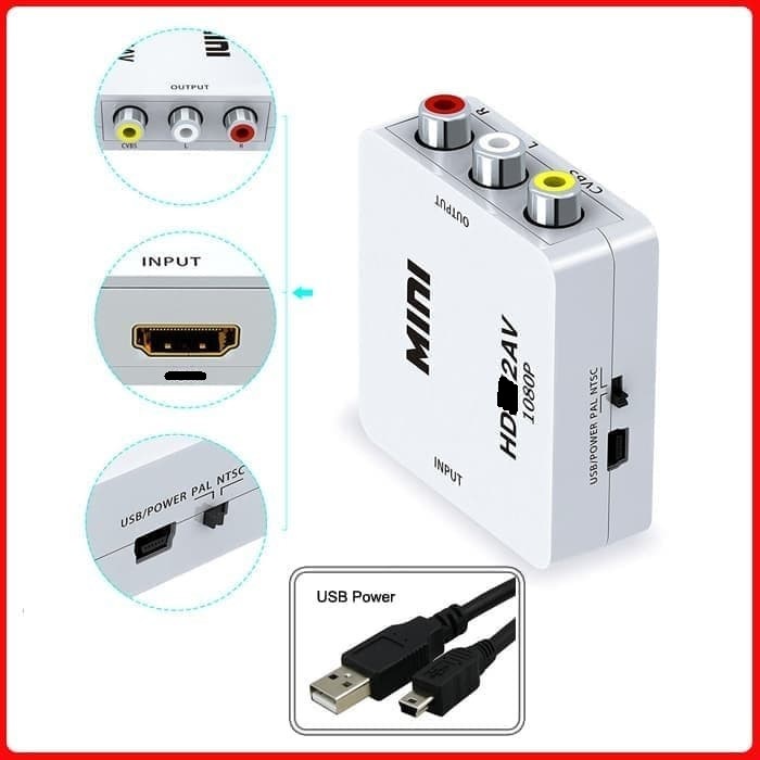 Hdtv to av mini converter box adapter 1080p Full hd pal ntsc - konverter Hdtv input to rca audio video output kabel