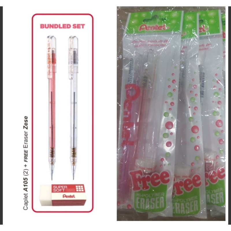 

pensil caplet mekanik pentel set free ereser A105