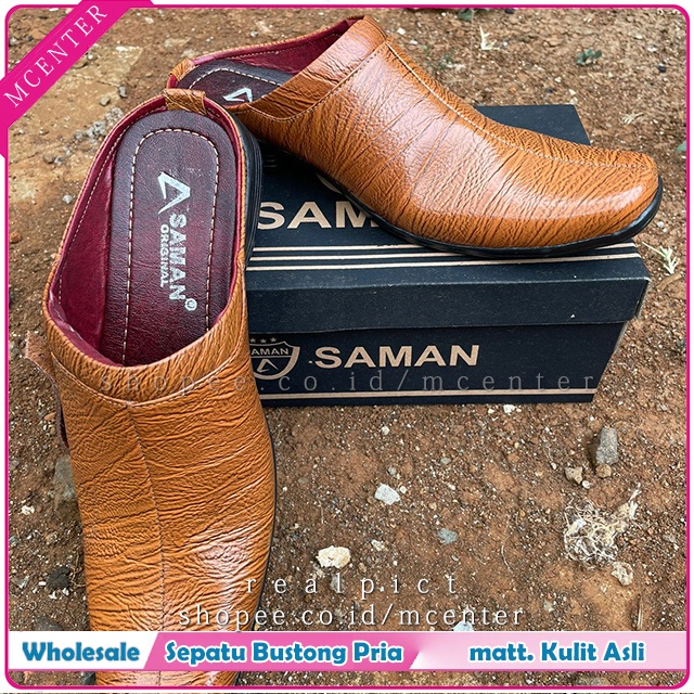 SAMAN Sepatu Pria Bustong Kulit Glossy 3 Pilihan Warna 6 Size Hitam Coklat Tan 39 40 41 42 43 44