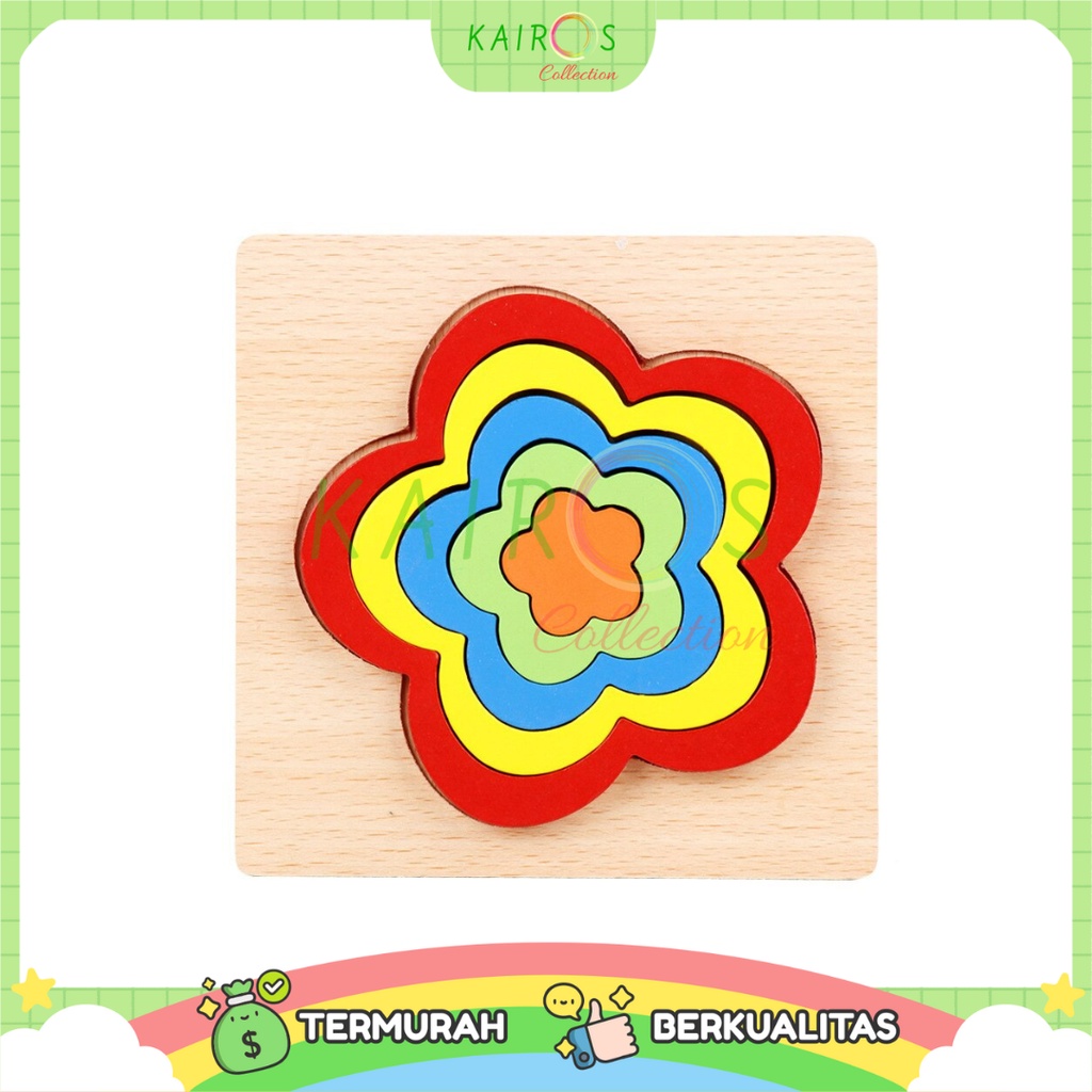 Geometric 3D Wooden Puzzle Mainan Edukasi Montessori Anak