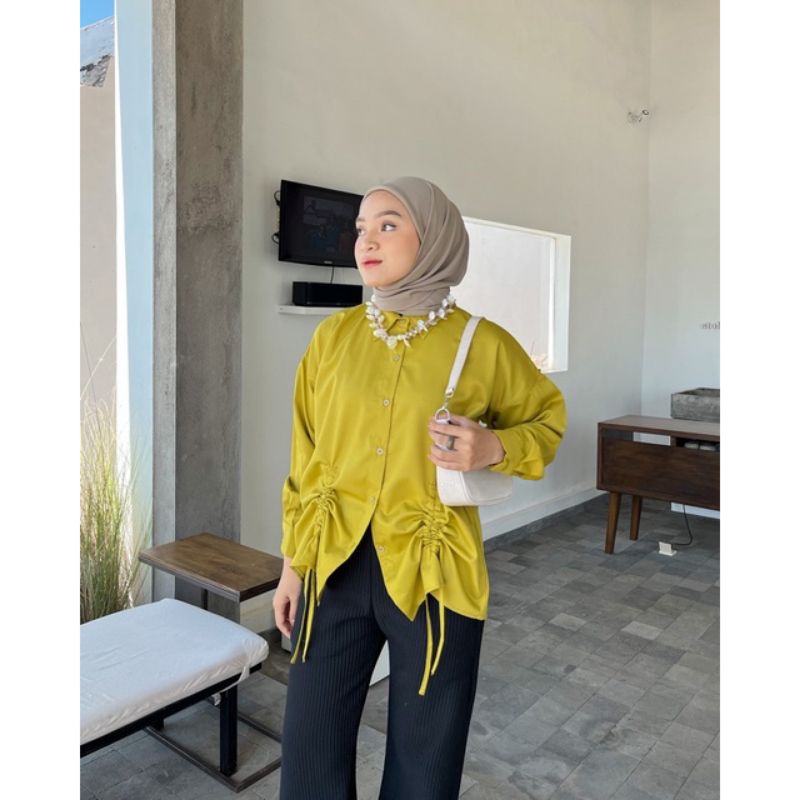 Kemeja Wanita Jumbo Model Tali Serut Depan Oversize Olivia shirt