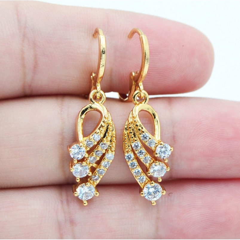 Anting Lapis Emas Hias Zirkon Untuk Wanita