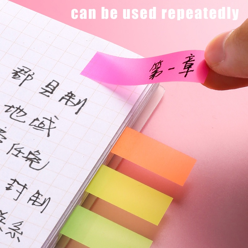 100 / 200 Lembar Sticky Note Transparan Fluorescence Warna-Warni Untuk Kantor / Sekolah