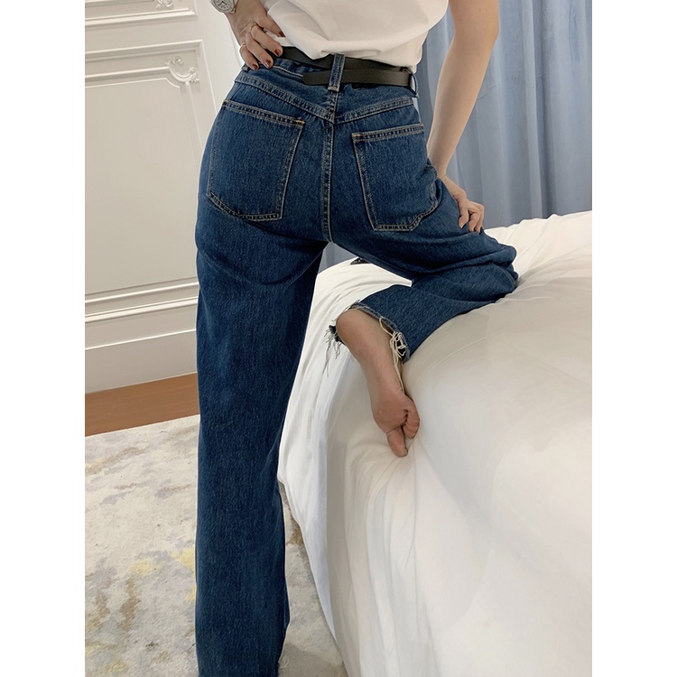 ✅COD Celana Jeans Longgar Wanita Pinggang Tinggi Biru Retro Korea Baru