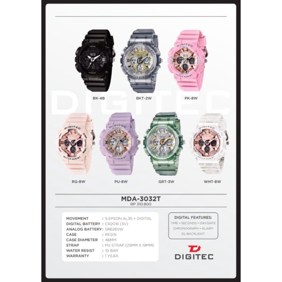Jam Tangan Wanita DIGITEC Cewek DA 3032 DG 4032 Original Water Resist