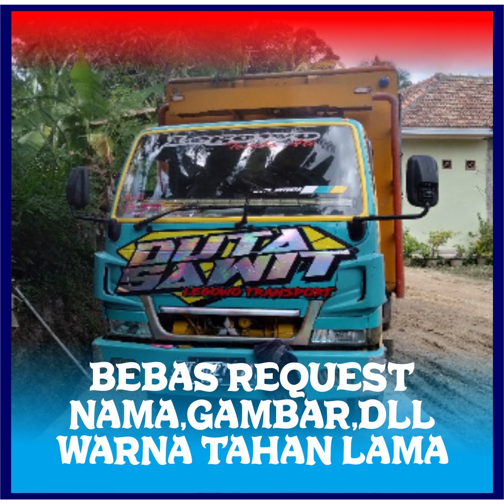 sticker truk kabin depan canter giga dll sticker nama bebas untuk kaca depan , cocok untuk segala mo