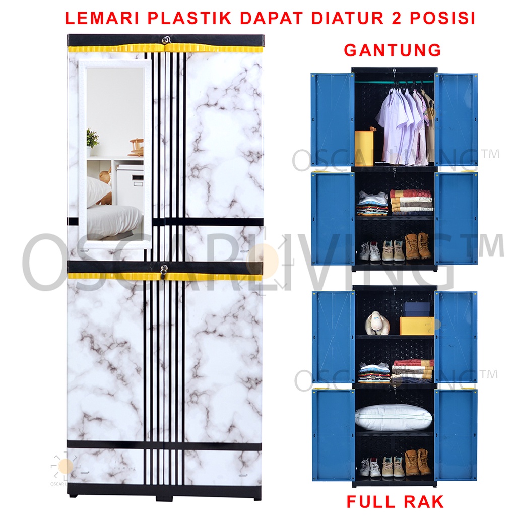 Sinbak Lemari Plastik + KACA Motif / Lemari Pakaian Multifungsi Kaca / Lemari Anak - Gojek/grab