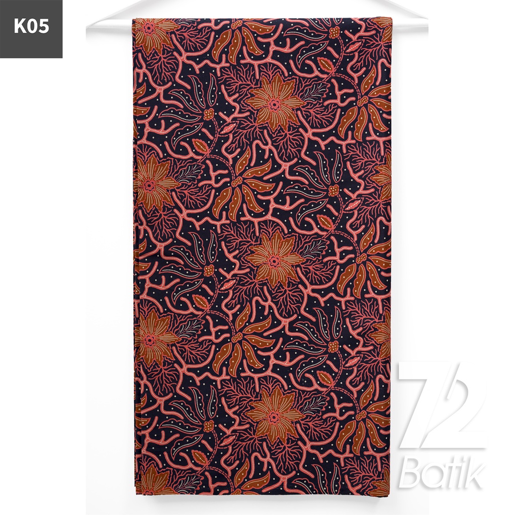 KAIN BATIK PREMIUM Bahan Katun Motif Kembang Neo Warna Hitam Orange 722564 CAP 72IL Jarik Jarit Samping Kebat Panjang Batik Katun Modern Premium Bahan Seragam Batik Pernikahan Kantor Keluarga Murah Kamen Jadi Batik Bali Lembaran