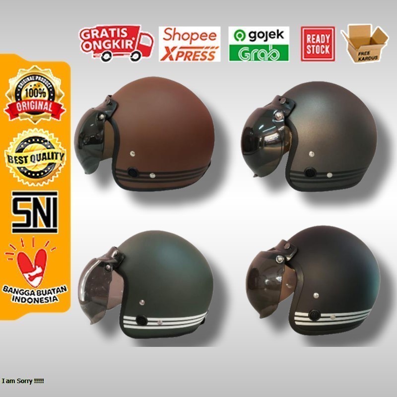 Helm Bogo Retro Ant Line + kaca helm (WAJIB CEK OUT DENGAN BUBBLE WRAP)