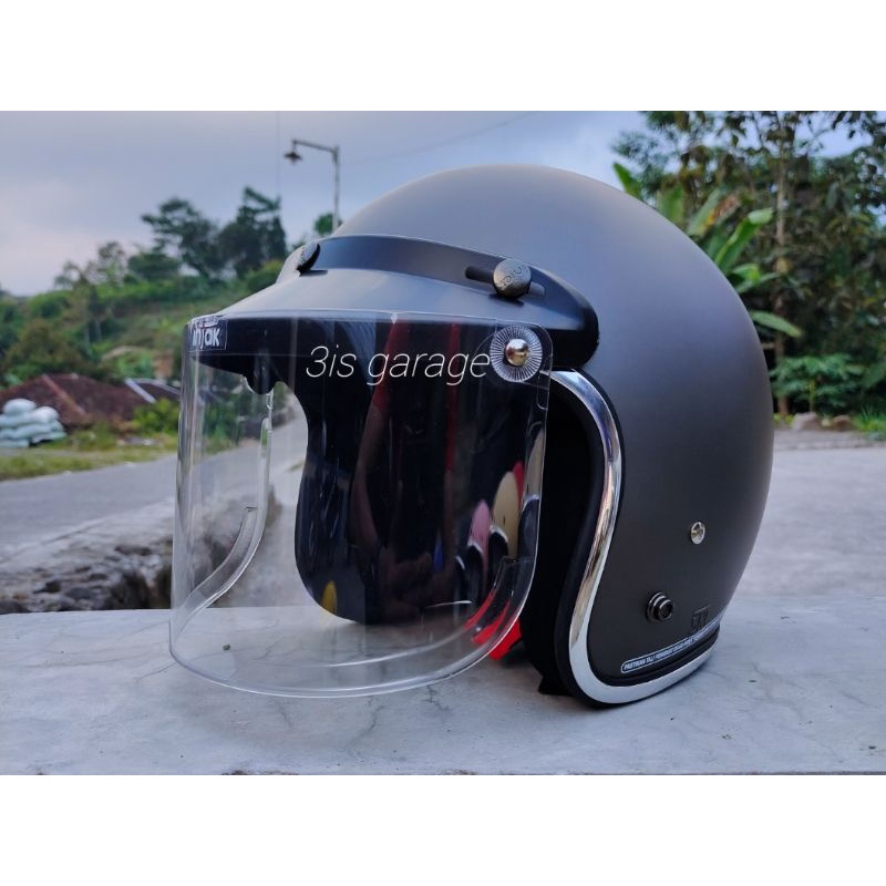 HELM BOGO DEWASA HELEM BOGO CLASSIC HELM BOGO RETRO PRIA WANITA KACA DATAR SNI