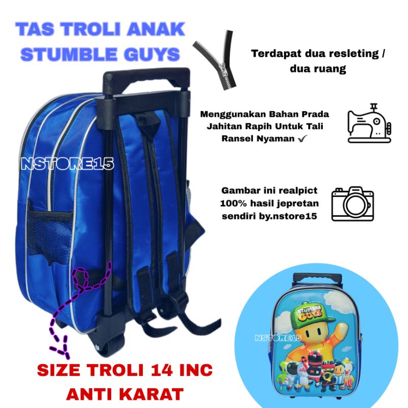 Tas troli anak, Ransel troli anak sd karakter stumble guys tas sekolah anak laki laki terbaru Realpict