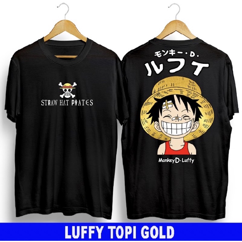 T-shirt Kaos/Baju Distro Original Anime One Piece Luffy Topi Gold