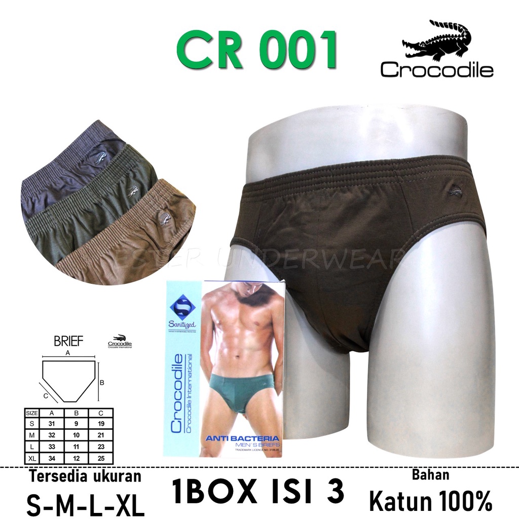 Celana Dalam Pria CROCODILE CR 001 ANTI BACTERIA Isi-3 Pcs/Pack