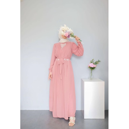 Ainaya Beads Dress Jumbo/Dress Payet Ceruti Free Belt/Dress Pesta/Dress Lamaran/Dress Sage