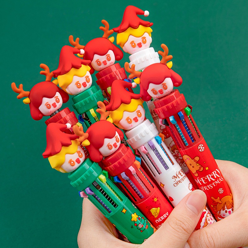 10 in 1 Pulpen / Bolpoin Retractable Seri Merry Christmas Warna-Warni Untuk Anak