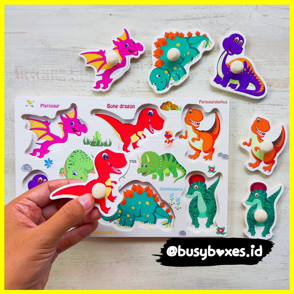 Busyboxes.id Mainan anak edukasi anak 1 2 3 tahun laki laki perempuan mainan edukasi Montessori puzzle jigsaw 3d kecil dinosaurus