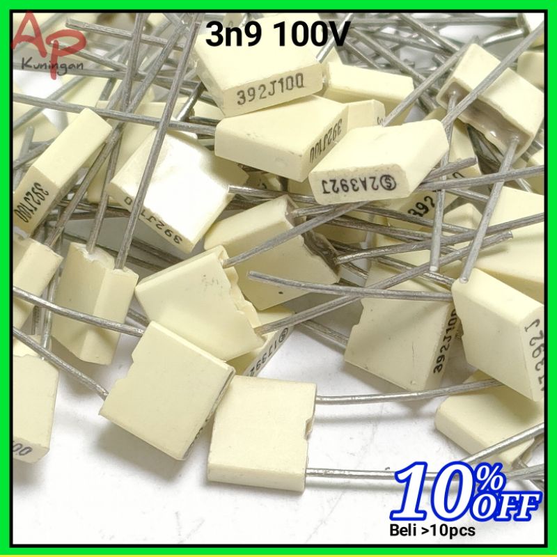 10pcs capacitor mkm kapasitor 3n9 3,9n 392j 392 kualias bagus