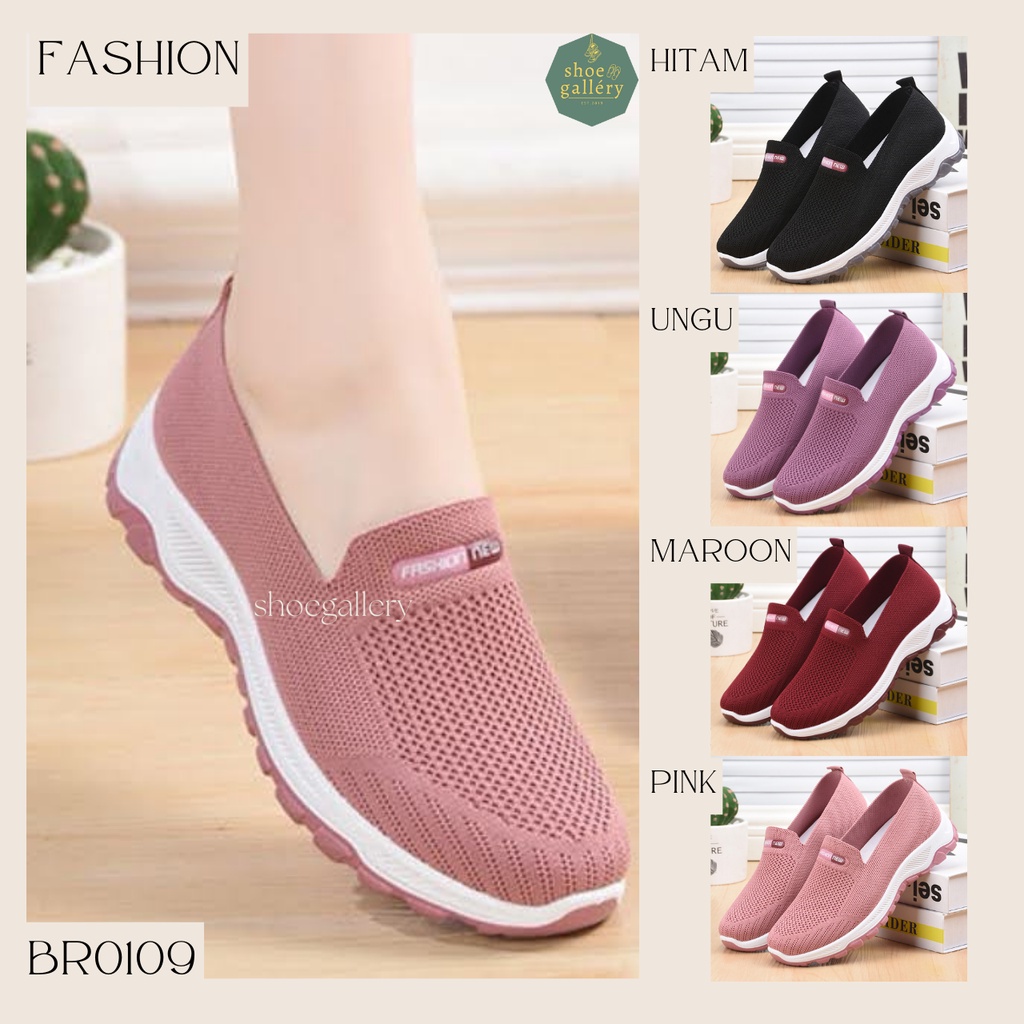 LYT FREE BOX Sepatu Slip On Wanita Sepatu Rajut Wanita Fashion LV0109