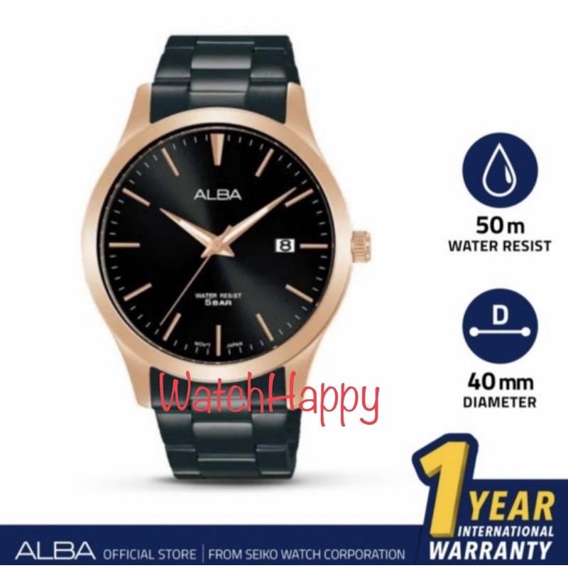 JAM TANGAN ANALOG PRIA ALBA AS9M30X1 / AS9M30 / AS9M30X QUARTZ MOVEMENT BLACK ROSE GOLD STAINLESS ST