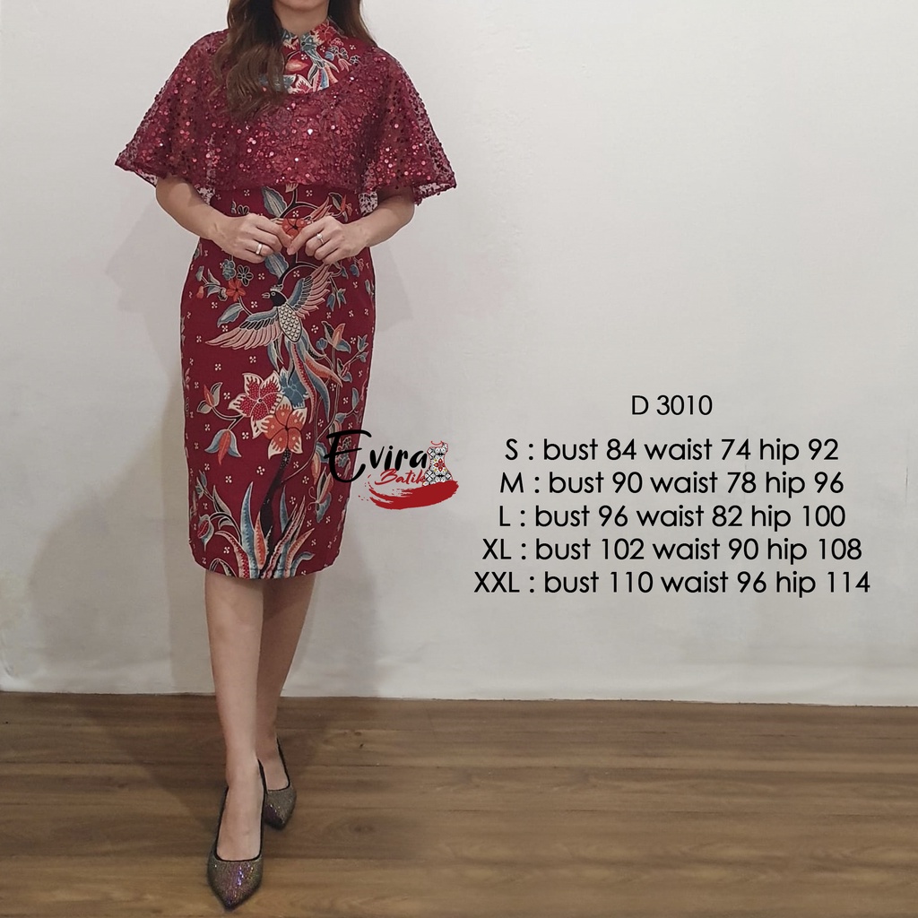 Dress Batik Fashion/ Batik Wanita/ Batik Fashion/ Batik Pesta/ Batik Kondangan Kode  D3010 By Evira 