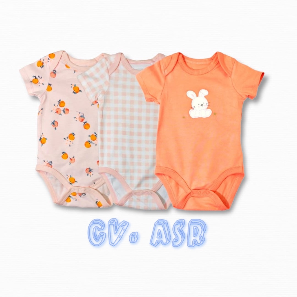 Paket Isi 3pcs Bodysuit Jumper Pendek Bayi Motif
