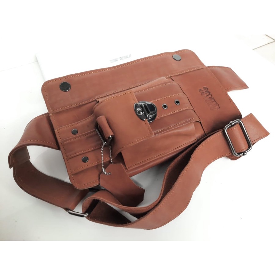 Tas pria dewasa model sling bag kulit asli JATACC/ waist bag pria kulit asli