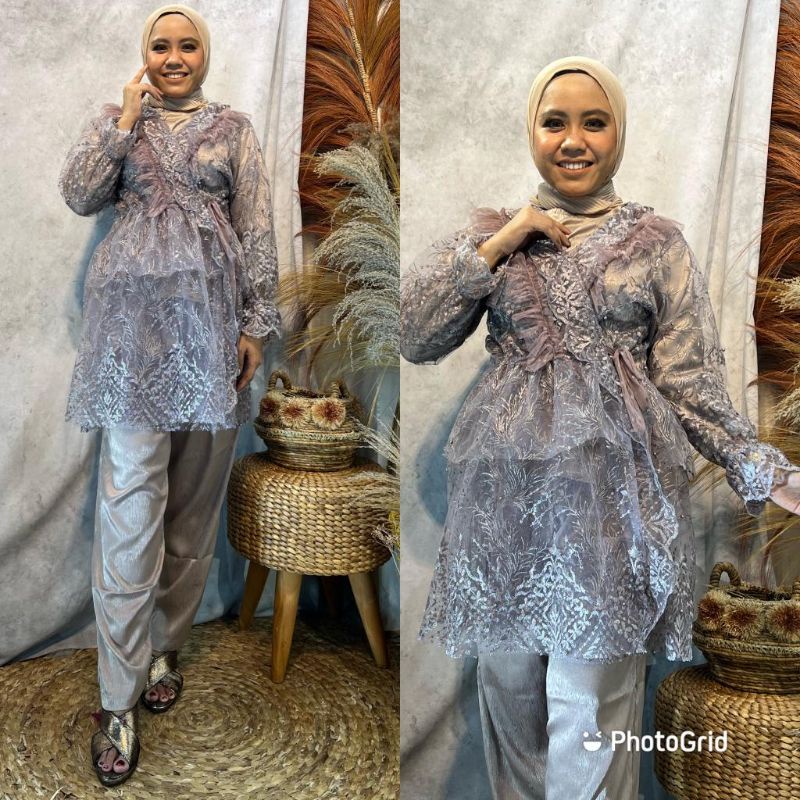 set celana kimono brukat