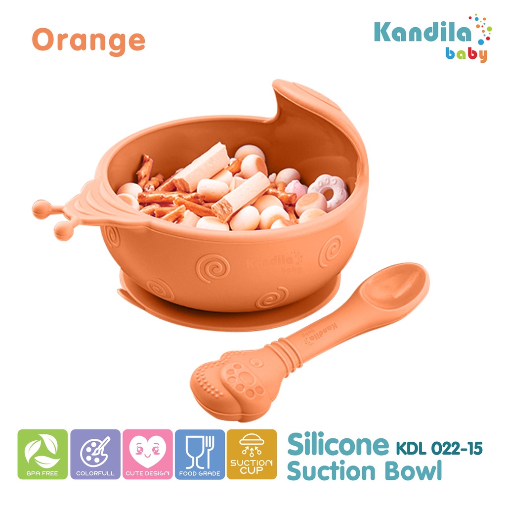 KandilaBaby KDL022-15 Silicone Suction Bowl - Mangkok Makan Bayi &amp; Anak - Mangkuk Silikon MPASI + Sendok