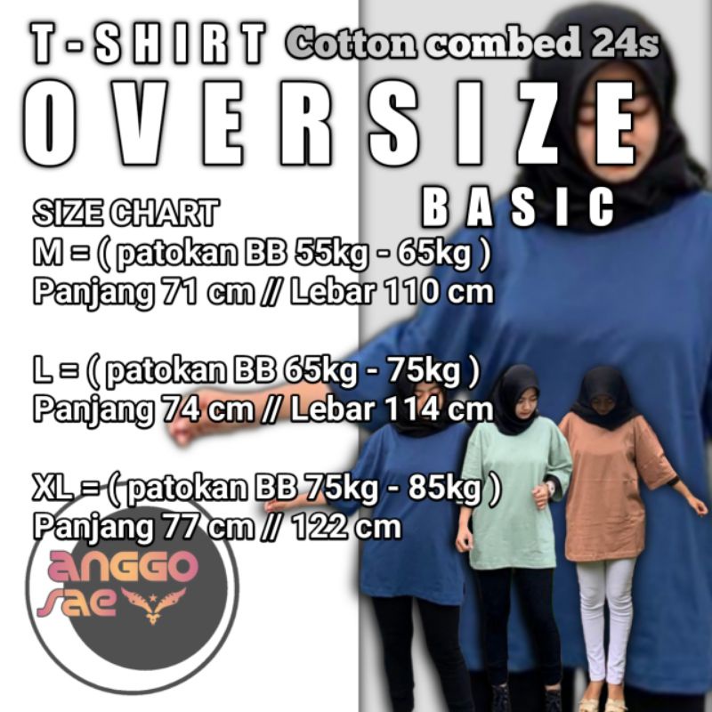 Kaos Polos Wanita Jumbo Oversize Cotton Combed 24s ORIGINAL PREMIUM anggosae Biru Wardah