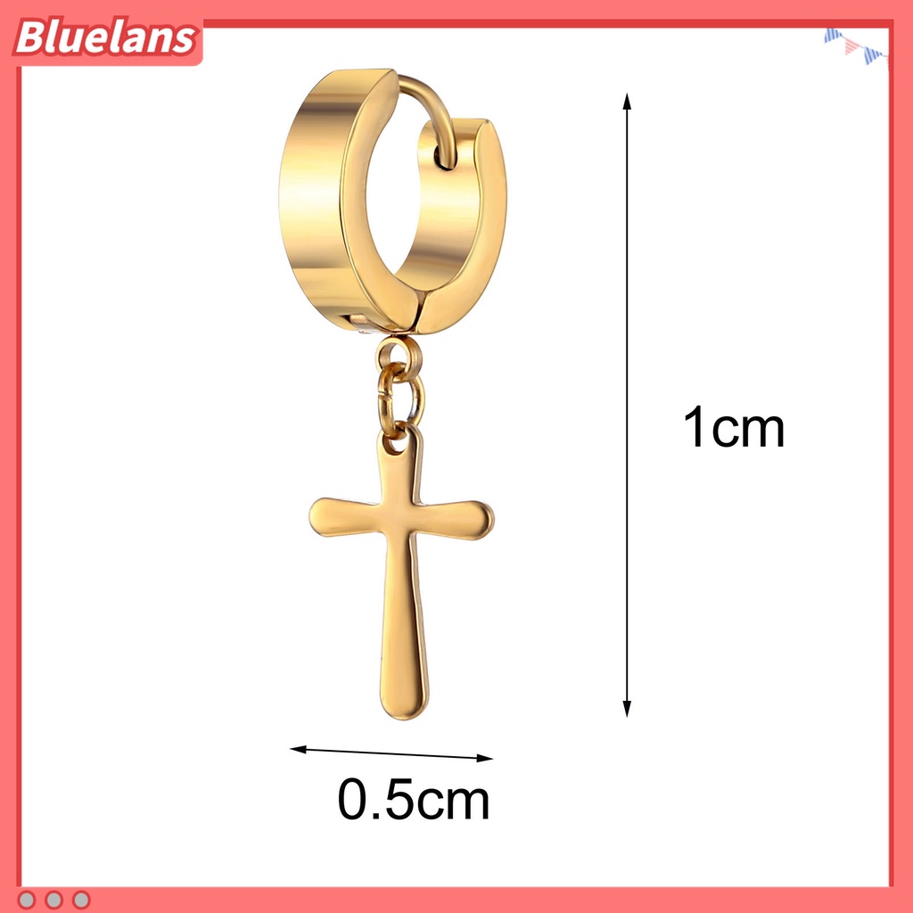 1 Pc Anting Hoop Dangle Cross Bahan Stainless Steel Gaya Korea Untuk Unisex