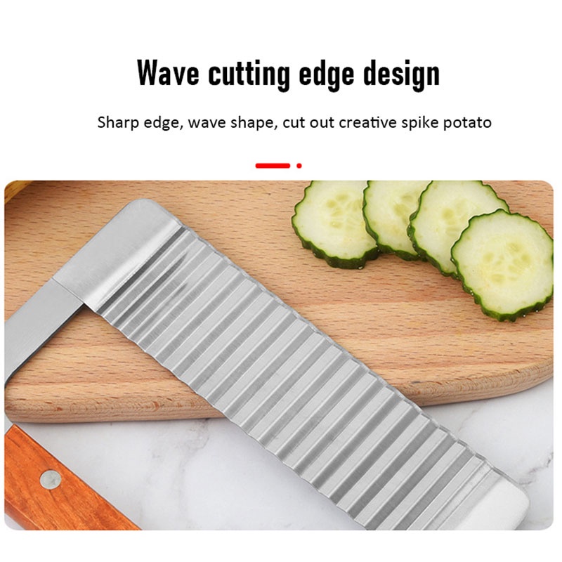 Pisau Gerigi Kentang Potato Crinkle Cutter Pisau Zigzag Kentang Gagang Kayu Stainless steel