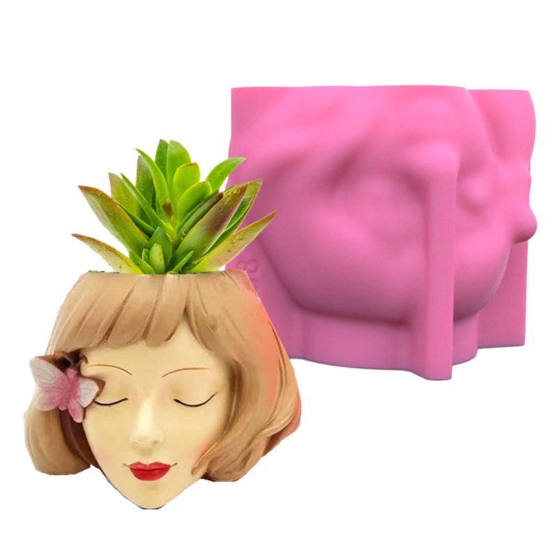 Siy Face Pot Bunga Cetakan Silikon Succulent Planter Concrete Mold Pen Holder Mold