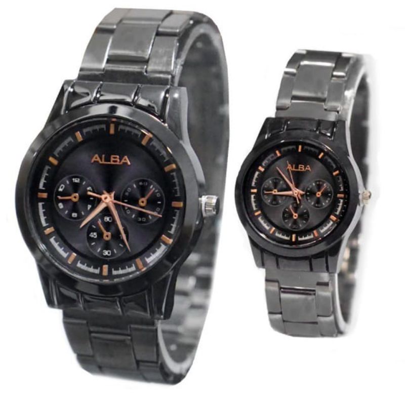 (Cod)Jam Tangan Couple Alba Crono3/Balok Strap Rantai/Stell(Dikirim Jakarta)