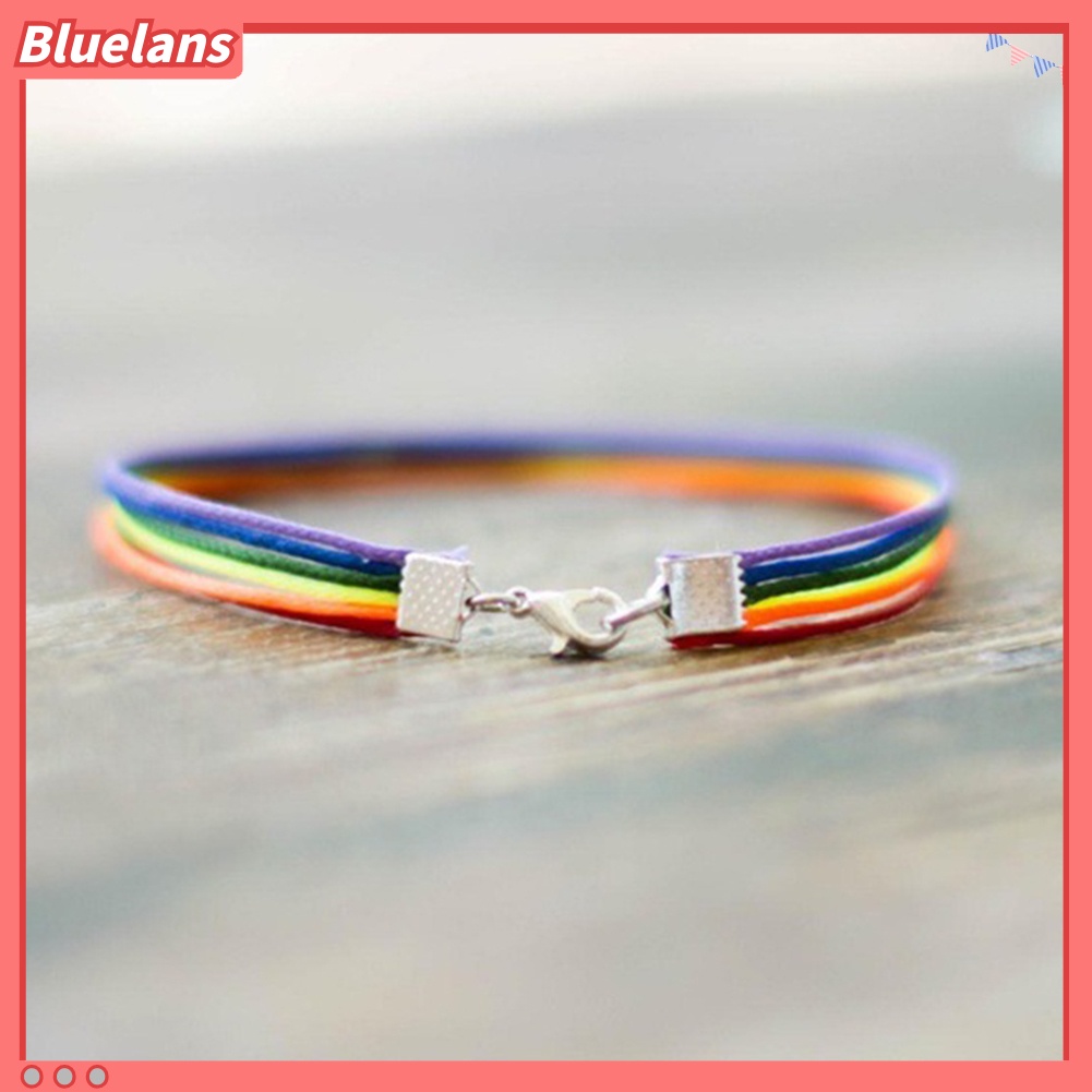 Bluelans Handmade Men Women Rainbow Cord Bracelet Gay Pride Bangle Wristband Jewelry