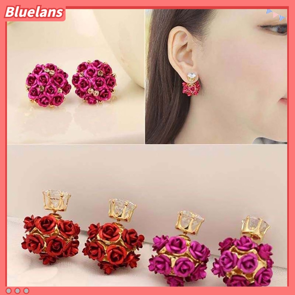 Bluelans Ear Studs Exquisite Rose Flower Ball Design Alloy Rhinestone Earrings