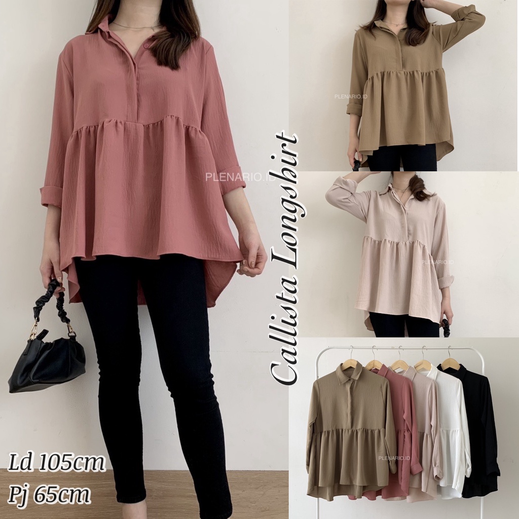 TRIVELA - Callista Longshirt - Blouse Wanita - Blouse Kerja - Blouse Basic - Blouse Busui Friendly - COD - SJJ