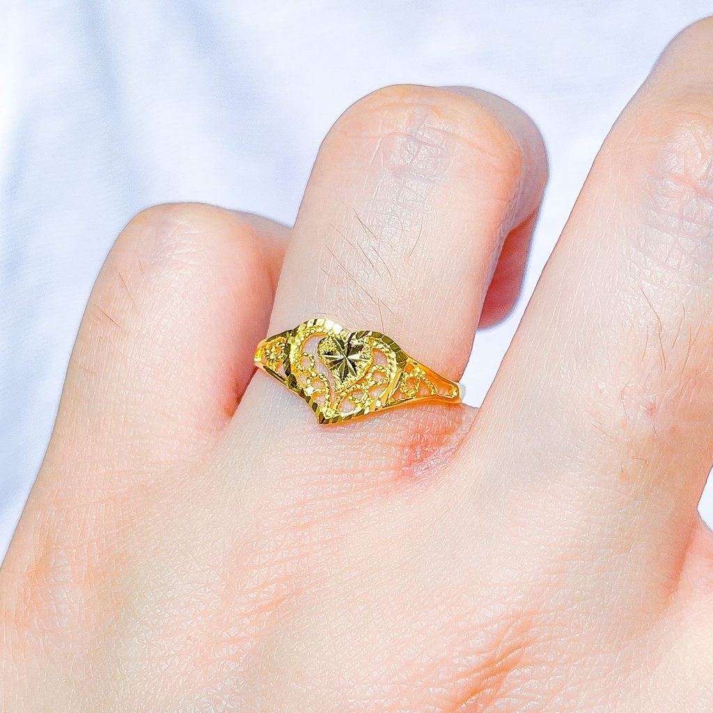 NEW! Cincin anak dan dewasa emas asli kadar 70 lokal 65% kerawang love wajik segi ukir kilat tanpa permata mas kuning 1 gram