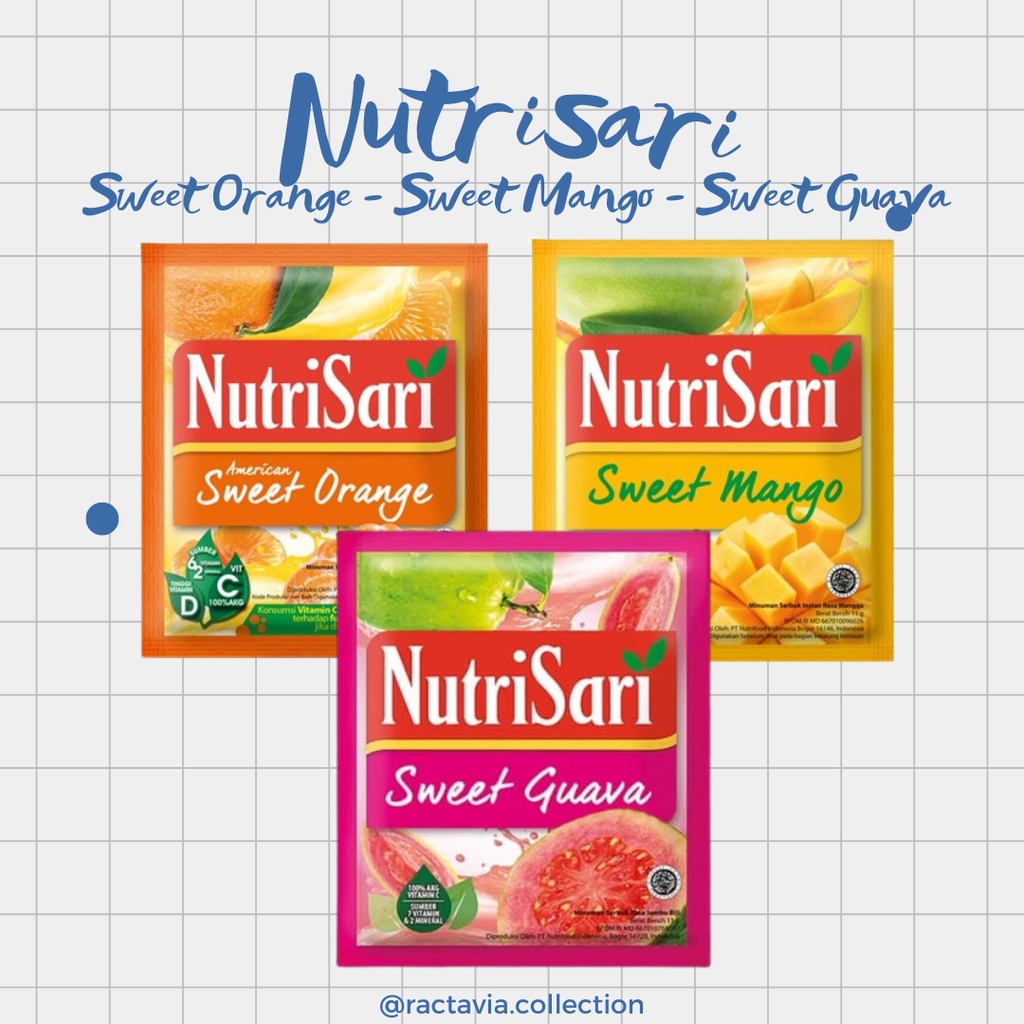 

NUTRISARI SACHET SWEET ORANGE / SWEET MANGO / SWEET GUAVA 14 GRAM