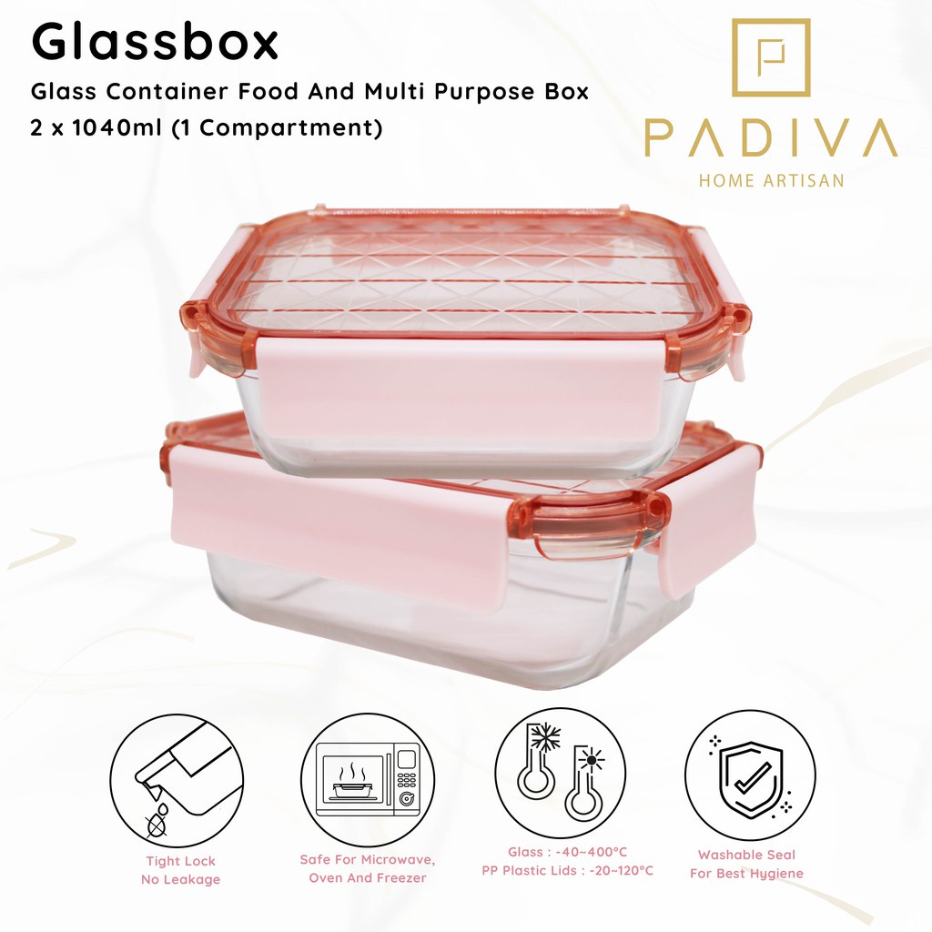 Padiva 1040ml (2pcs) Crystal Glassbox 1 compartment / Tempat Makan Bayi