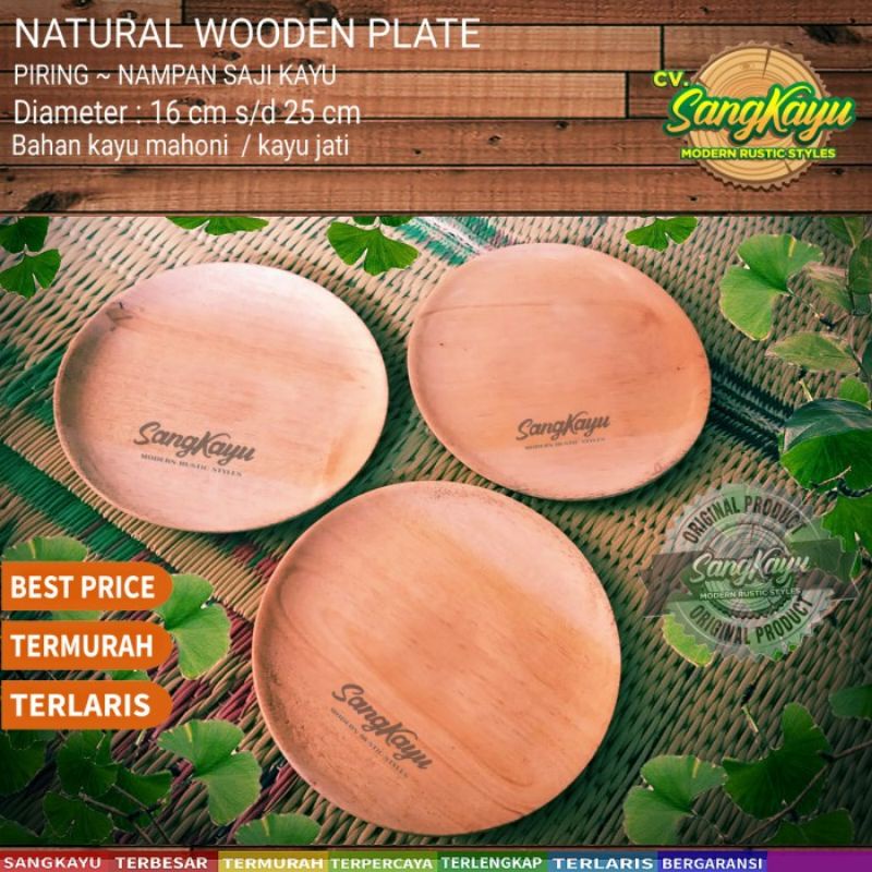 Piring kayu wooden plate slim nampan saji nampan kayu bulat tray kayu