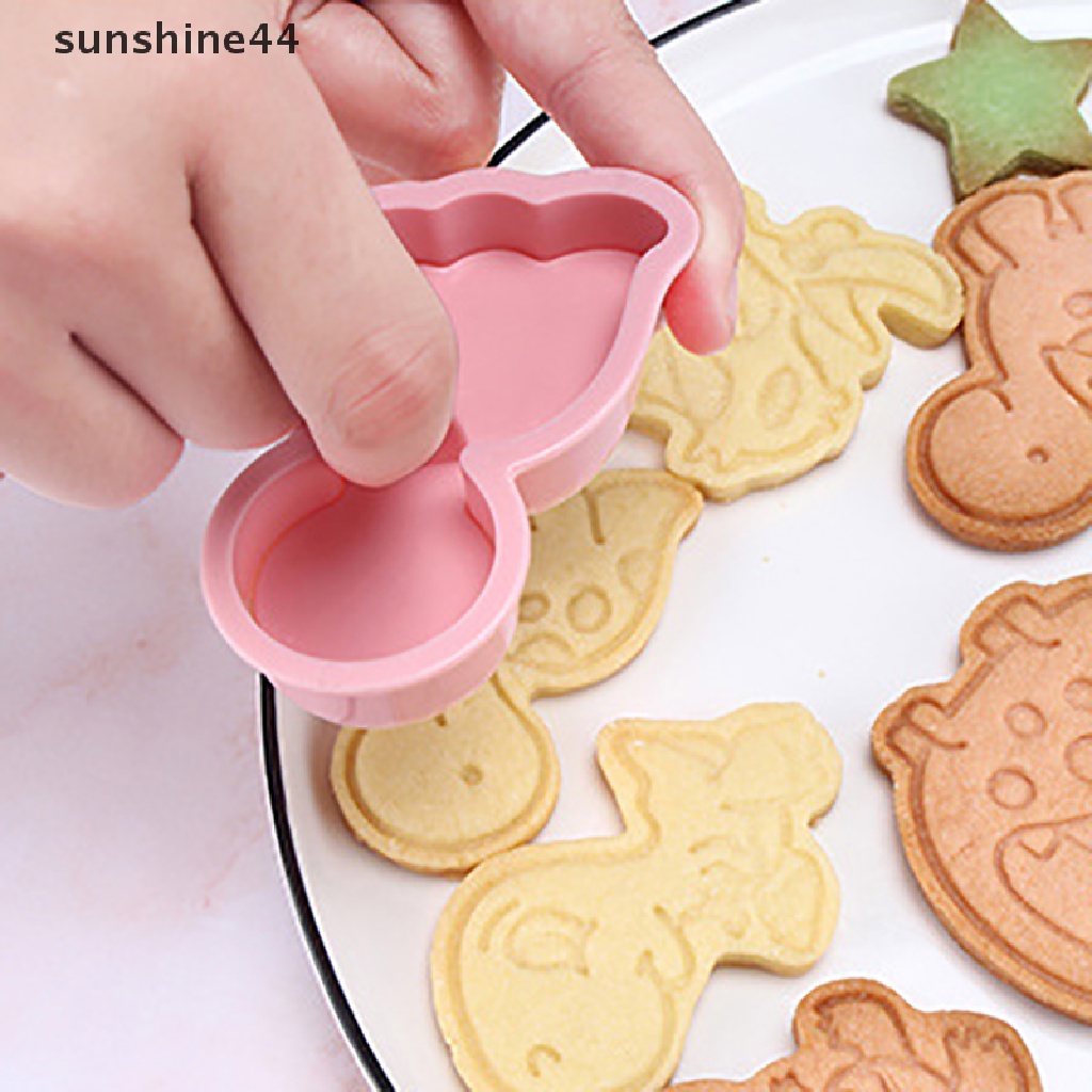 Sunshine 6Pcs / set Cetakan Pemotong Biskuit / Cookies Bentuk Dinosaurus 3D Bahan Plastik