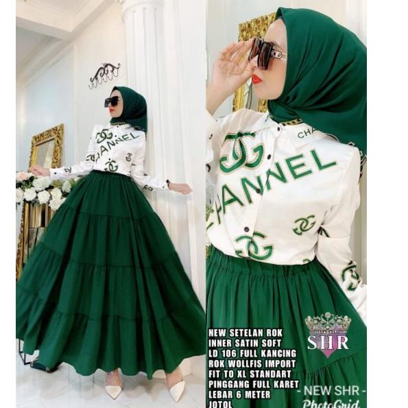 Harga Bersahabat COD NEW READY SET ROK & SET KULOT BAHAN SATIN MIX WOLFIS IMPORT LD 106-108  ORI BY 