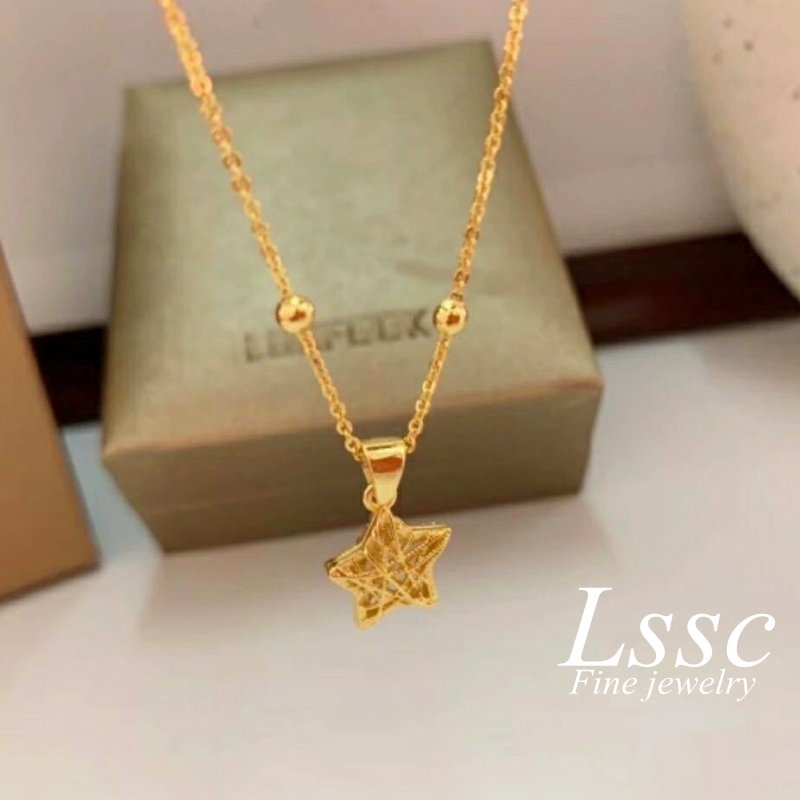 Kalung Titanium Wanita Anti Karat Asli Bintang Cantik Emas 18K Perhiasan Aksesoris Fashion Korea