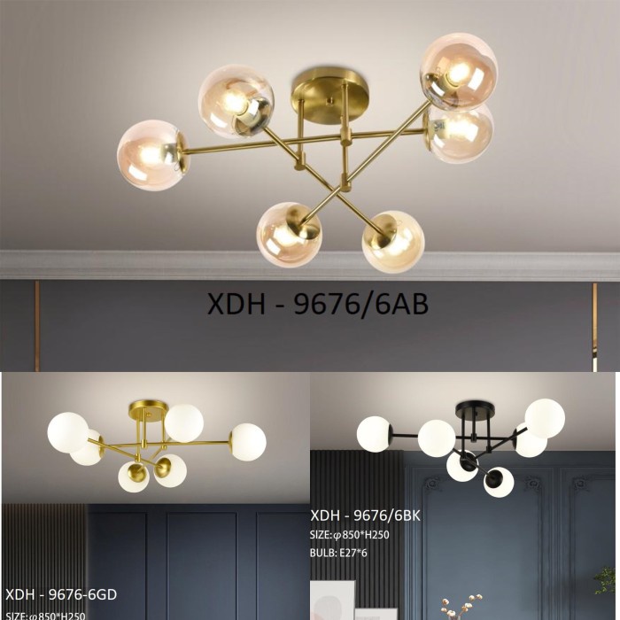 LAMPU GANTUNG MODERN MINIMALIS XDH 9676/6 KACA